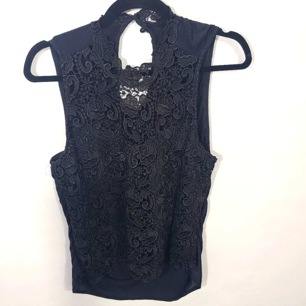 VTG Jonquil‎ Diane Samandi Black Silky Lace Top Cami Tank Women's Size Large L